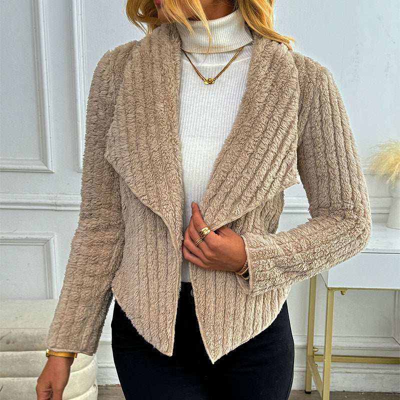 Autumn And Winter Velvet Cardigan Lapel Short Coat