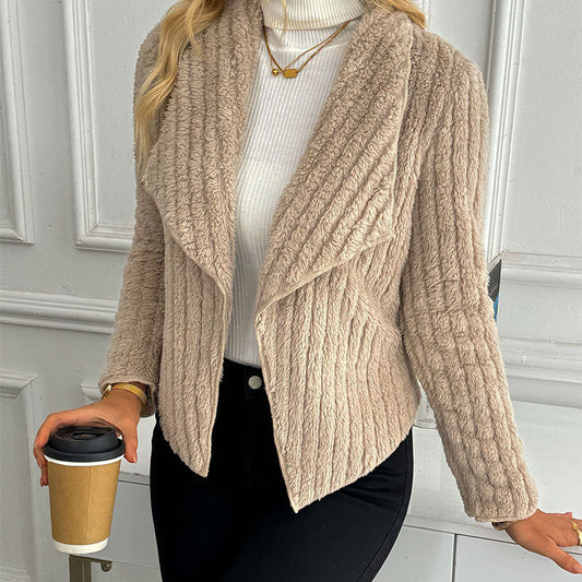 Autumn And Winter Velvet Cardigan Lapel Short Coat