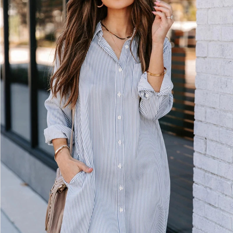 2024 Women Long Sleeve Shirt Dress Spring