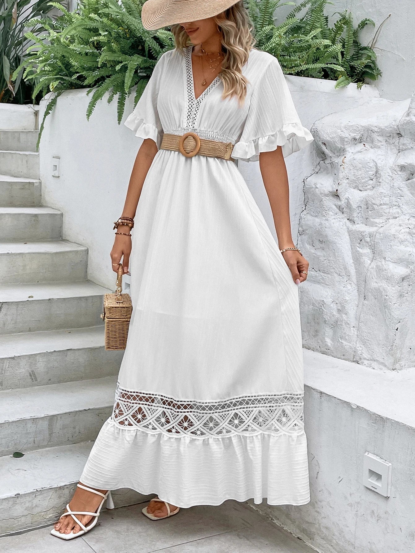 Elegant Solid White Long Dress