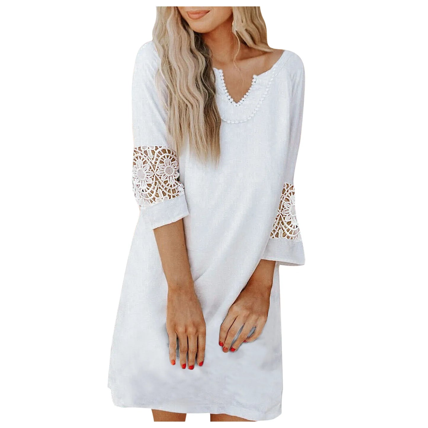 White Lace Dress Casual Spliced