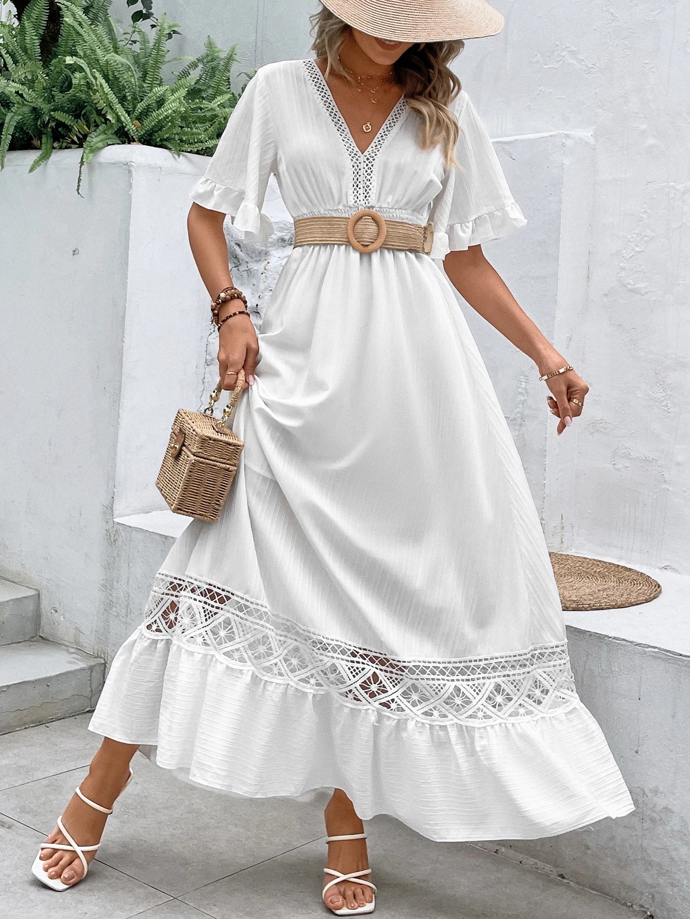 Elegant Solid White Long Dress