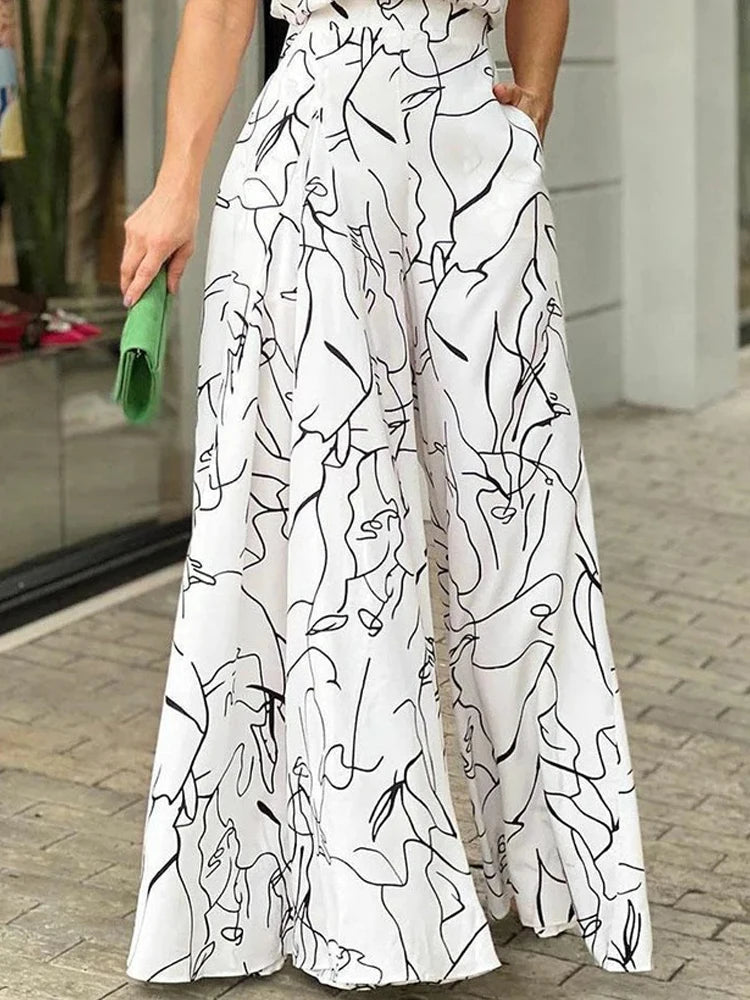 Elegant Waist Halter Jumpsuit Casual Print