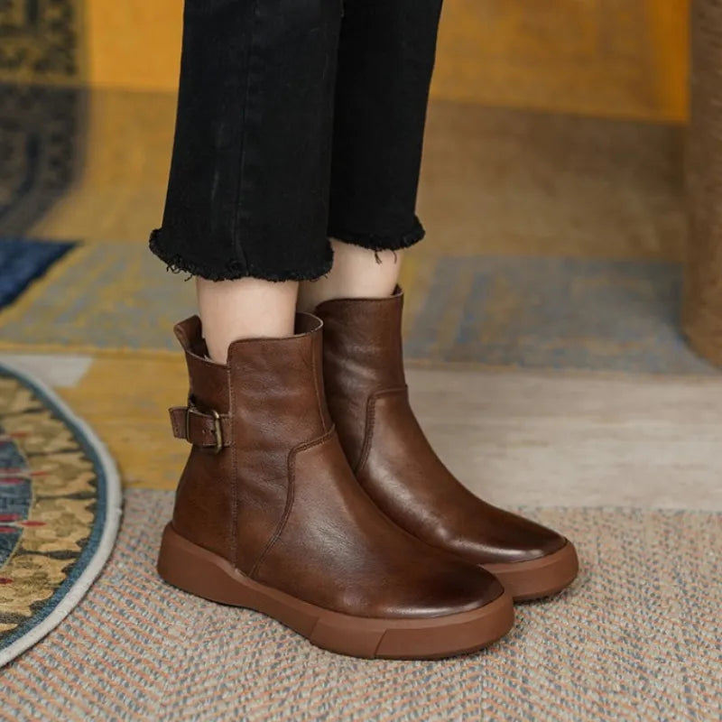 Retro Boots Leather Casual Flat Ankle