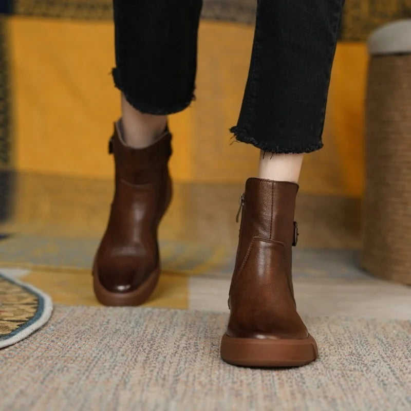 Retro Boots Leather Casual Flat Ankle