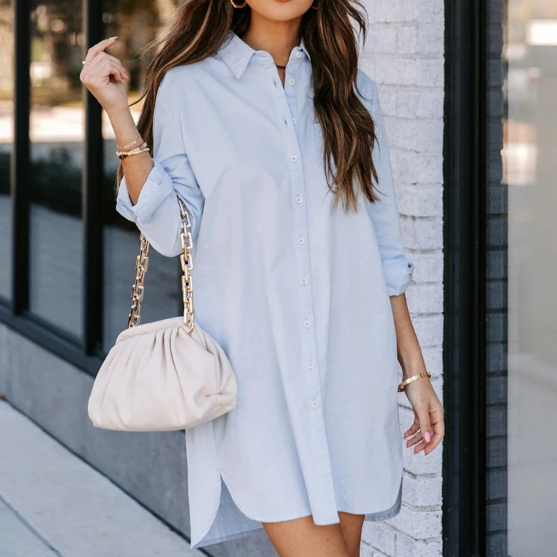 2024 Women Long Sleeve Shirt Dress Spring