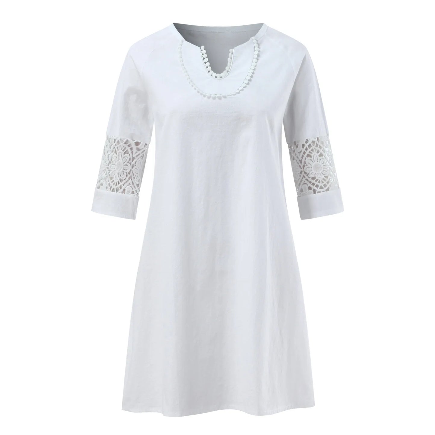 White Lace Dress Casual Spliced