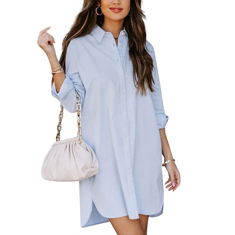 2024 Women Long Sleeve Shirt Dress Spring