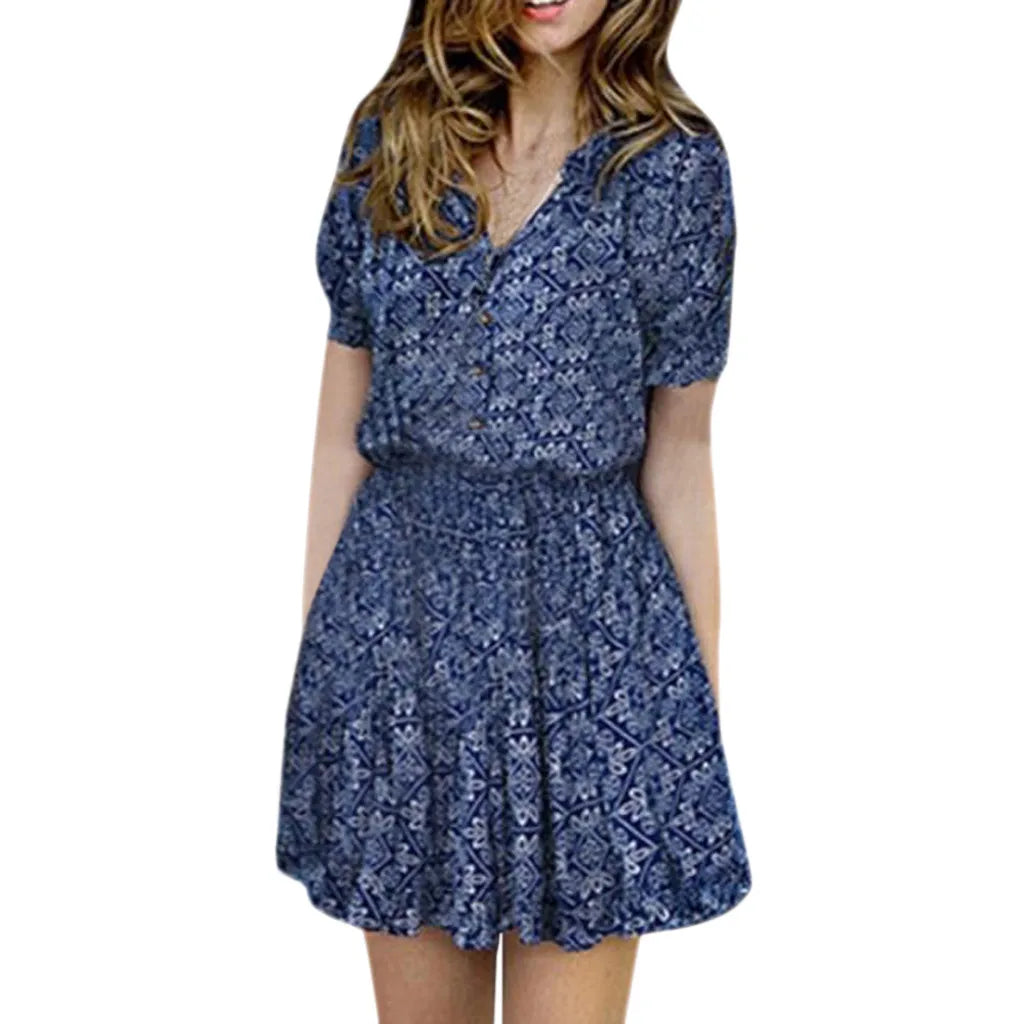 Casual Floral V-Neckline Sleeve Dress