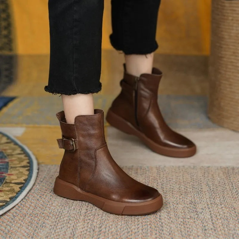 Retro Boots Leather Casual Flat Ankle